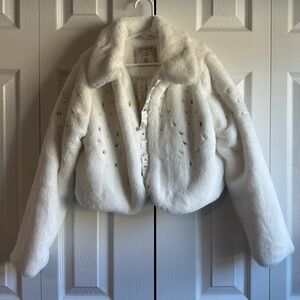 Disney Princess White Faux Fur Kids Jacket with Pearl Accents NWOT
